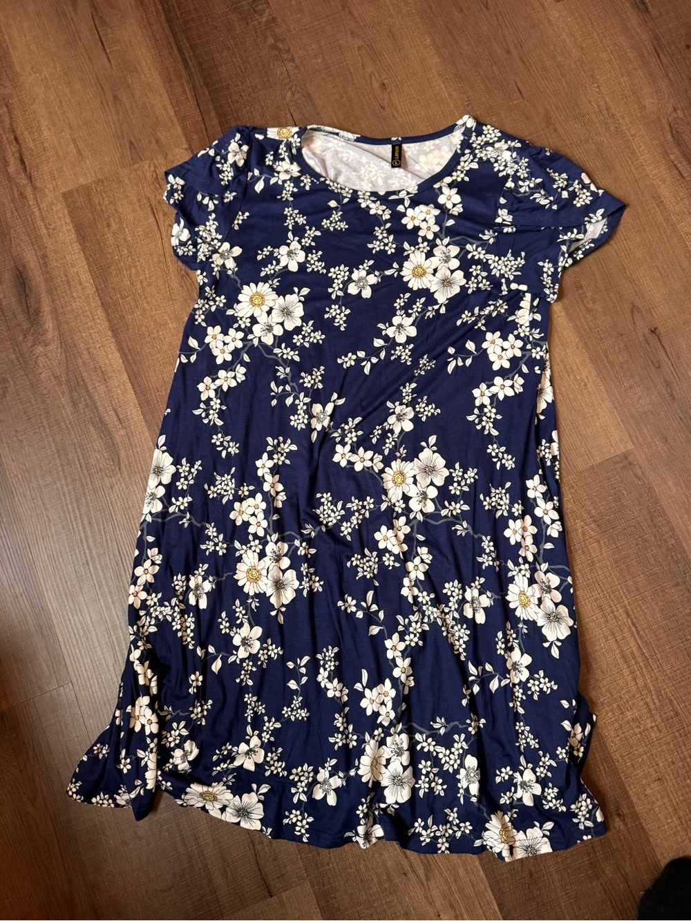 Hotgift' Navy Floral Short Sleeve Dress